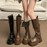 Lunivop Winter New Women's Boots Mid-heel High Quality Fashion Round Toe Solid Color Knight Boots Designer Buckle Women High Boots