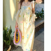 Lunivop Summer Seaside Vacation Floral Dress Women's Sweet Spliced Drawstring Printed Strap Off Shoulder Sleeveless Backless Loose Dress the dress black dress white dress