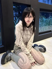 Lunivop Gothic Print Graphic Tops Hoody Long Sleeve Y2k Aesthetics Vintage Crop Tops Streetwear 2000s Japanese Grunge Tee Tops