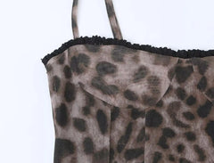 Lunivop Sexy Animal Leopard Mesh Spliced Wood ears Lace Sling Dress Women Skinny Slim Waist Package Hips Short Dresses Robe Vestidos