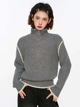 Lunivop Streetwear Retro Gray Sweaters Women Loose Harajuku Long Sleeve Knitted Pullover Y2K American Turtleneck Vintage Jumper New