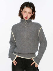 Lunivop Streetwear Retro Gray Sweaters Women Loose Harajuku Long Sleeve Knitted Pullover Y2K American Turtleneck Vintage Jumper New