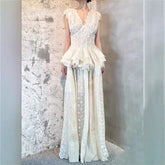 Lunivop Fashion Women Two Piece Set Dress Sleeveless V Neck Girdling Solid Color Vest + High Waist Floor Skirt Female Sets