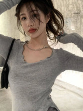 Lunivop Long Sleeve T-shirts Women Fungus Line Irregular Hem Knitted Slender Autumn Bottoming Tees Chic Fashion Sexy Solid Ulzzang New