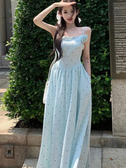 Lunivop Women Sleeveless Polka Dot Slash Neck Dresses Spring Summer Backless Sweet Elegant Party Dress Vintage Ladies Casual Vestidos