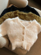 Lunivop Sexy V Neck Women Knitted Cardigan Winter Hairy Korean Slim Ladies Sweater Soft Fashion Black Button Up Female Short Coats