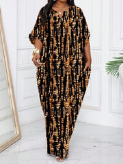Lunivop Loose V-Neck Floor-Length Print Maxi Dress With Batwing Sleeve Casual Bohemian Women's Summer Dress