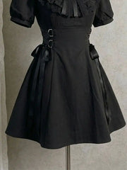 Lunivop Japanese Style Gothic Black Mini Dress Harajuku Y2k Short Sleeve Dress Party Casual Korean Fahsion Slim Dress Woman