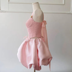 Lunivop French Style Polka Dot Slip Women Dress Brooch Zipper Lace-Up Pearl Flower Bud Short Dresses Female 2025 Spring New