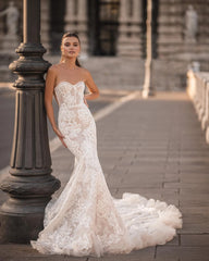 Lunivop Boho Beach Mermaid Wedding Dress Lace Strapless Bridal Gown White Women Marrige Bride Dresses Long Train Custom Vestido De Noiva