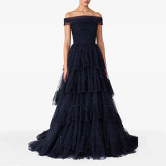 Lunivop Ball Gown Prom Dresses Off The Shoulder Tulle Sequined Party Gowns for Women Formal Long Evening Dress