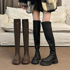 Lunivop Women Thigh High Boots Women Casual Plush Knee Higj Boots Designer Back Zip Ladies Leather Long Boots Ladies Platform High Boot