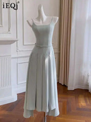 Lunivop Solid Minimalist Long Dresses For Women Strapless Lace-up Sleeveless Thin Elegant Dress Female Summer 2025 New