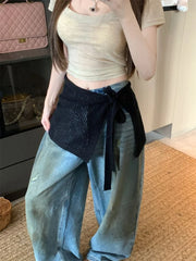 Lunivop New Solid Western All-match Mujer Faldas Knit Hollow Out Lace Up Sweet Skirts Age Reduction Literary Fart Curtain
