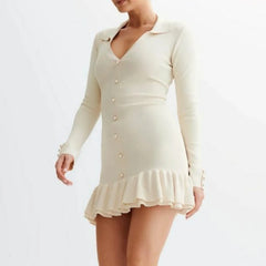 Lunivop Elegant Black Knitted Mini Dresses Women Sweet V-neck Long Sleeve Party Dresses Sexy Bow Retro Ruffle Knitwear Dresses