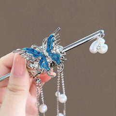 Lunivop New Chinese Metal Butterfly Pearl Tassel Hair Stick For Women Gilrs Vintage Hanfu Chopsticks Hairpin Forks