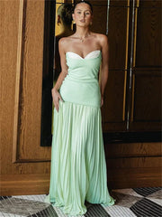 Lunivop Fashion Contrast Pleated Long Dress For Women Slim Backless Summer Bandeau Elegant Party Dress Clothes Women's Maxi Dress