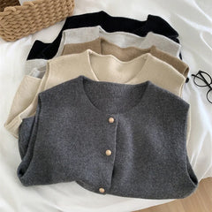 Lunivop Women Sweater Vest Gold Button Up Waistcoat Soft Knitted Sleeveless Cardigan Jacket Top Fall Winter Korean Ladies Chic Outfit