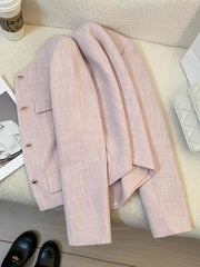 Lunivop Elegant Women Pink Blazer Coat Sweet Long Sleeve Fashion Slim Suit Jacket Korean Chic O Neck Female Fall Winter Casual Outwear