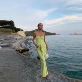 Lunivop Spaghetti Strap Bodycon Dress Sage Green Halter Pleated Mermaid Evening Outfit Beach Party Summer Maxi Dresses Vestidos