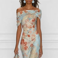 Lunivop Elegant Party Bodycon Maxi Dress Women Summer Sexy Sleeveless Off Shoulder Floral Print Long Dresses Casual