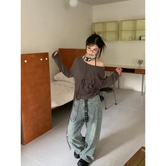 Lunivop Women Blue Stars Cargo Jeans Baggy Vintage Korean Cowboy Pants Harajuku Denim Trouser 90s Aesthetic Y2k 2000s Trashy Clothes