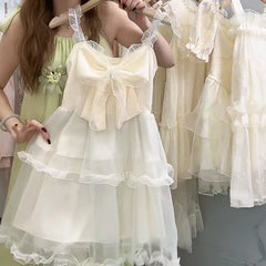 Lunivop New Korean Version of Summer Salt-style Girlish Stylish and Fashionable Waist-hugging Bow Suspender Dress