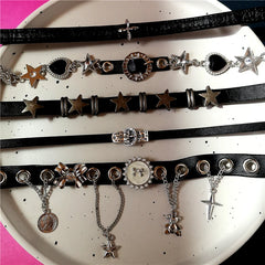 Lunivop Y2k Punk Pentagram Star Pendant Leather Choker Chain Necklace For Women Hip Hop Belt Chains Jewelry Charm Harajuku Accessories