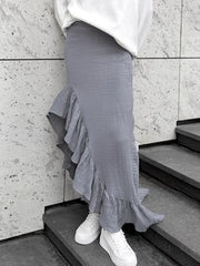 Lunivop Autumn Women Clothing Pure Cotton Long Skirts Fashion Split Pleated Ruffles Edge Casual Irregular Skirts Streetwear