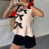 Lunivop Summer Euramerican Sweet Elegant O Neck Sleeveless Tank Tops Y2k Constrast Color Bow Design Sweet Cool Camisole Harajuku Tops