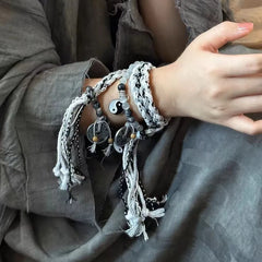 Lunivop Handmade Braided Bracelets for Women Men Chinese Style Charm Double Layer Stackable Bead String Bracelets Adjustable Jewellery