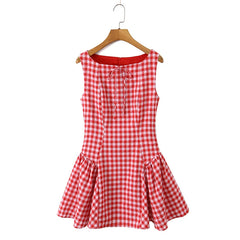 Lunivop Casual Summer Dresses Women O Neck Sleeveless A-line Mini Plaid Dress