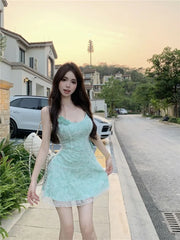 Lunivop Mini Dresses Women Flowers Lace Patchwork Slim Slash Neck Backless Party Dress Female Sexy Elegant Holiday Casual