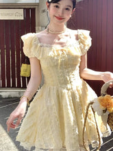 Lunivop New Super Fairy Slim Fresh Sweet Cute Dresses Sleeve Chic Yellow A-line Mini Dress Women Spring Summer Fashion Vestido