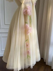 Lunivop Embroidery Mesh Spliced Long Dresses For Women V Neck High Waist Short Sleeve Elegant Dress Female Summer 2025