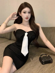Lunivop Woman Dress Sexy Strapless Tie Slim Backless Vintage Elegant Summer Fashion French Style Chic Party Mini Dresses Casual
