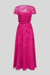 Lunivop Pink Tulle Prom Gown Illusion A-line Evening Formal Elegant Sleeveless Ankle-Length 3D Flowers Party Dresses Hig