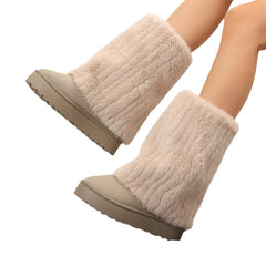 Lunivop Winter Mid-calf Boots Thick Plush Thick Sole Non-slip Fashion Solid Color Cotton Women Boots Retro Brown Snow Boots