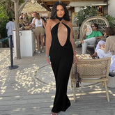 Lunivop Hollow Out Halter Backless Maxi Dresses For Women 2025 Sexy Party Dress White Black Red Night Club Outfits Summer