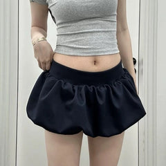 Lunivop Korean Style Sweet Mini Skirt Kawaii Black Low Waist Ruffle Short Skirts Gothic Sexy Harajuku Casual A-line Solid Skirt