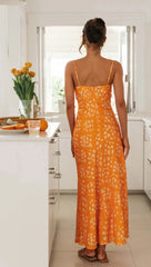 Lunivop Elegant floral print strap Dresses for Women's Dress with Zipper New Sexy Backless Slim High Waist V-neck Print Maxi Dress