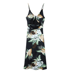 Lunivop Womens Summer Dress Tucked Waist Chest Bow Floral Print Sleeveless Adjustable Strap Side Split Dress High Waisted Sexy Dresses
