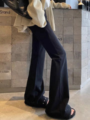 Lunivop Streetwear Slim Flare Pant Women Sexy Low Waist Fall Vintage Wide Leg Trousers Casual American Lace Up Female Retro Black Pants