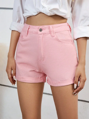 Lunivop Zipper Fly Roll Up Hem Denim Shorts Women Fashion Summer High Waist Pockets Female Straight Leg Jean Shorts For Woman