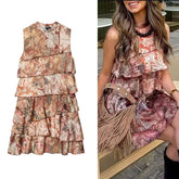 Lunivop Women Fashion Printed Layering Ruffles Short Dress Summer New Street Sleeveless Mini Dress Elegant Holiday Party Dresses