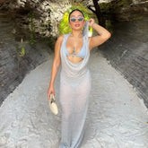Lunivop Summer Sexy Spicy Girls See Through Backless Long Dress Women Hooded Swinging Collar Sleeveless Beachwear Bikini Cover Up