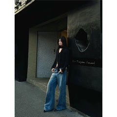 Lunivop Women's Retro Wide Leg Washed Blue Jeans Autumn New Cool Girl Straight Bottoms Vintage Casual Trousers Female Mid-Waisted Pants