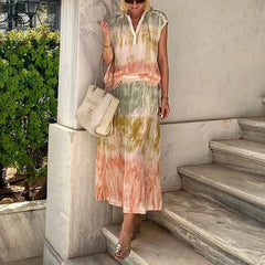 Lunivop Casual Printed Shirt Skirt Sets Women V-Neck Short Top High Waist Skirts Female Suits Summer Lady Beach Outfit