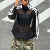 Lunivop Y2k New Chinese style buckle Harajuku punk design jacket Summer thin style see through Stand up collar baseball cardigan jackets