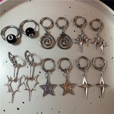 Lunivop Punk Stainless Steel Spiral Vortex Star Earrings Cool Charms Black 8 Hoop Earrings Women Men Goth Y2K Accessories Grunge Jewelry